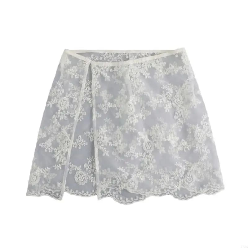 E56A Femmes coréennes à broderie fleur en dentelle courte jupe tablier