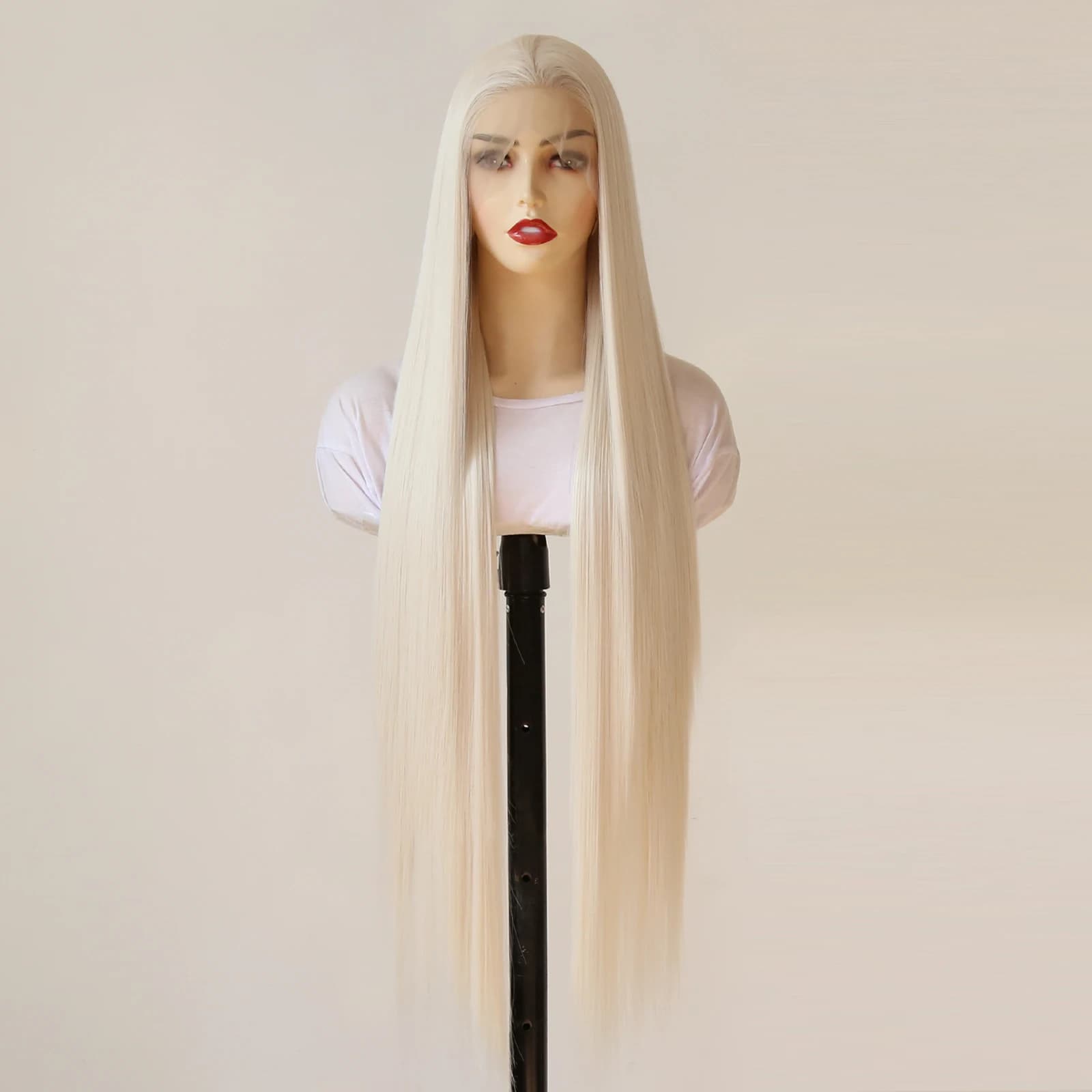 Perruque Lace Front Wig synthétique Blonde platine 13x4, perruque synthétique longue et lisse de 40 