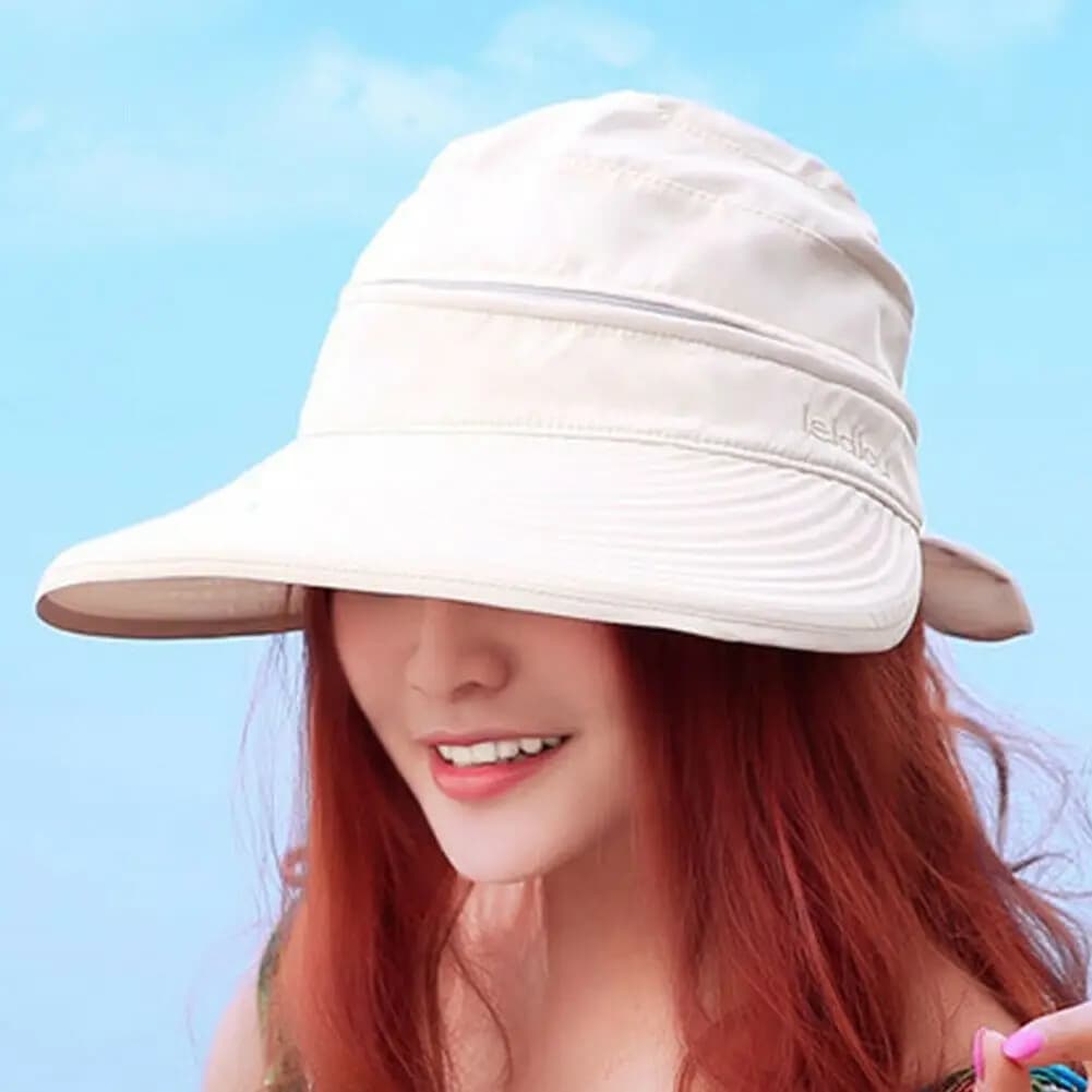 Chapeau de plage anti-UV à visière pour femmes, casquette d'extérieur à large bord