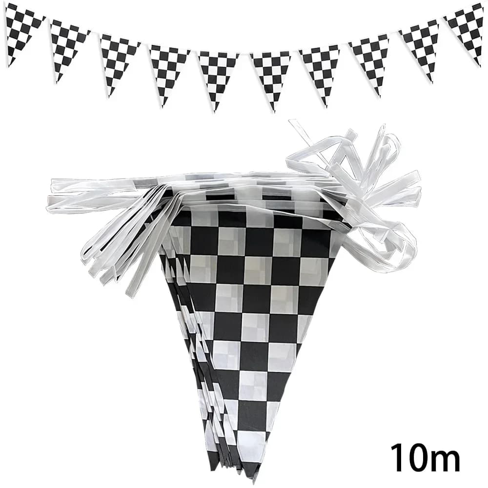 Bannière d'anniversaire de voiture de course plus longue de 10m, décoration de drapeau à carreaux no