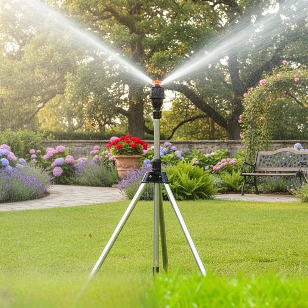 360 °   Pulvérisateur de jardin rotatif sur trépied, pulvérisateur manuel en métal pour pelouse, hau