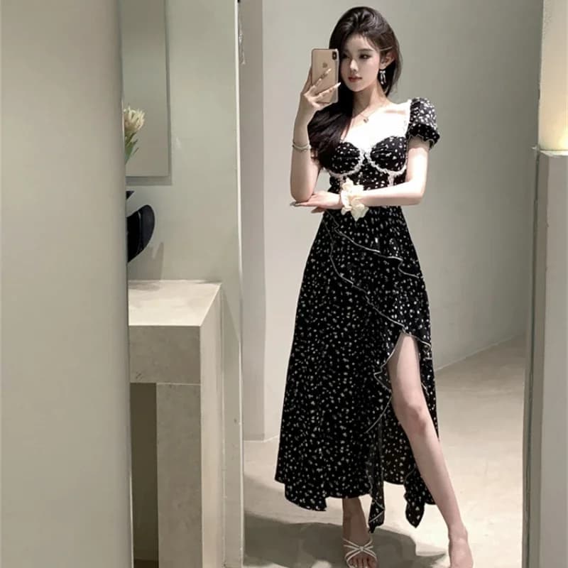 Robe rétro dos nu à lacets avec nœud, robe de vacances vintage, nickel é foncé, volants, haut, bas, 