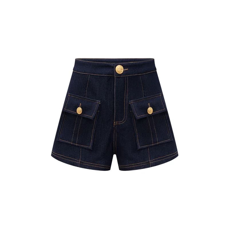 Shorts en jean marron taille haute pour femme, style vintage, coupe trapèze, cargo, avec boutons dor