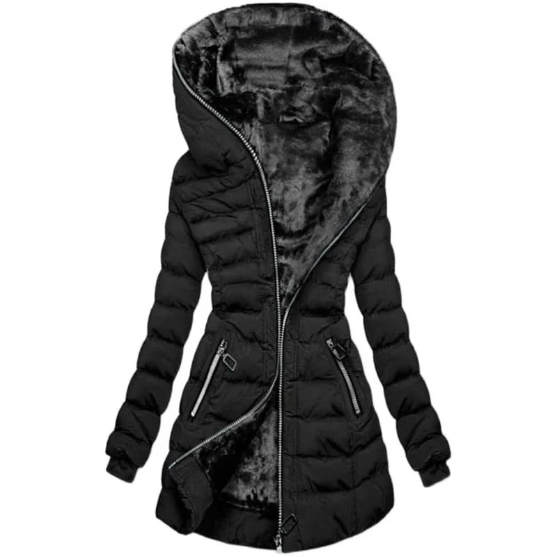Parka à capuche pour femme, couleur unie, fermeture éclair, épissure, manteaux mi-longs, manches lon