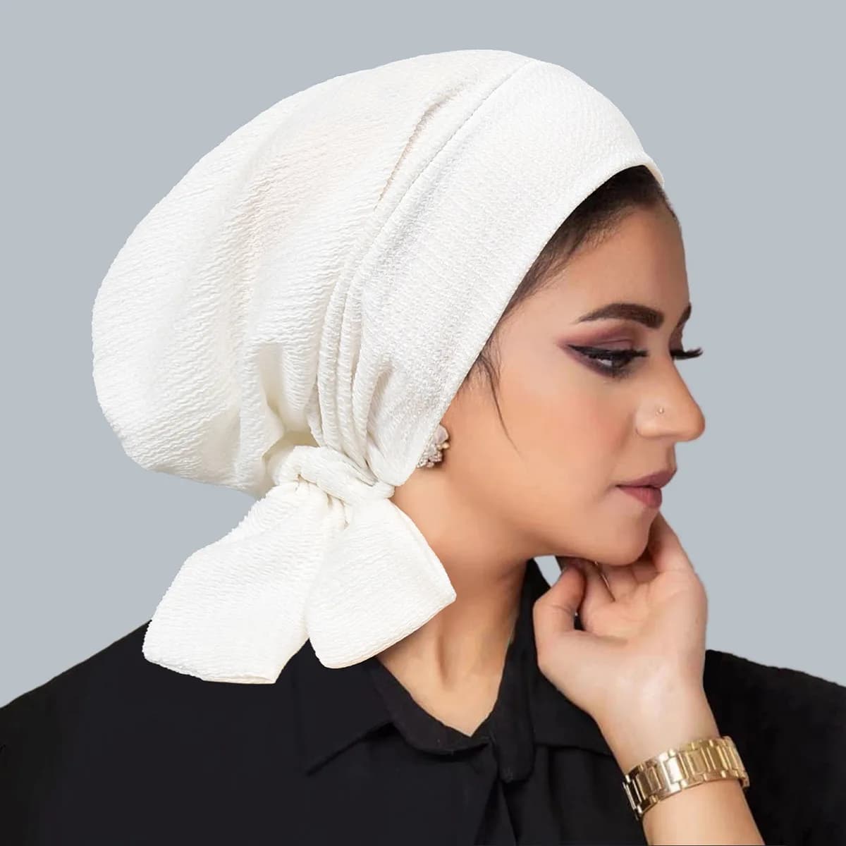 Solid Color Crinkle Turban Hijab Hats Long Tail Head Wraps Elastic Muslim Hats Breathable Chemo Cap 