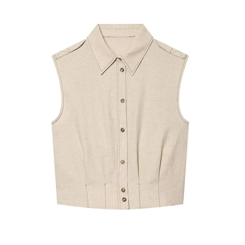 Ensemble jupe midi femme 2026 – Nouvelle collection été : Haut sans manches à col revers et jupe bou