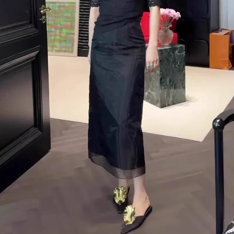 Nouvelle jupe d'été en maille française pour femme, taille haute, drapée, coupe trapèze, couleur uni
