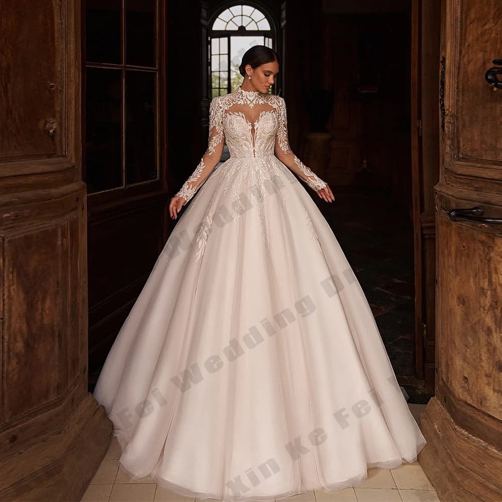 Magnifiques robes de mariée pour femmes, ligne a, élégantes, manches longues, robes de mariée prince