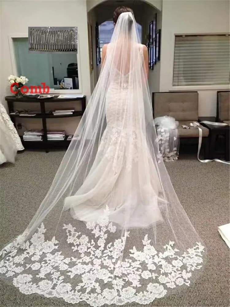 Voile De Mariage cathédrale dentelle longue Voile Mariage blanc ivoire mariée accessoires De Mariage