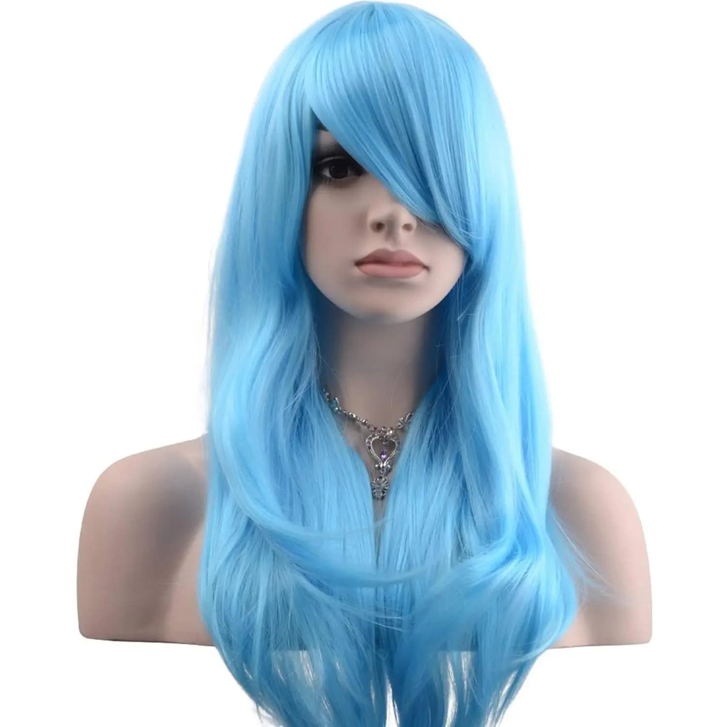 Perruque de Costume de fête Cosplay pour femmes, cheveux longs et ondulés, bleu clair