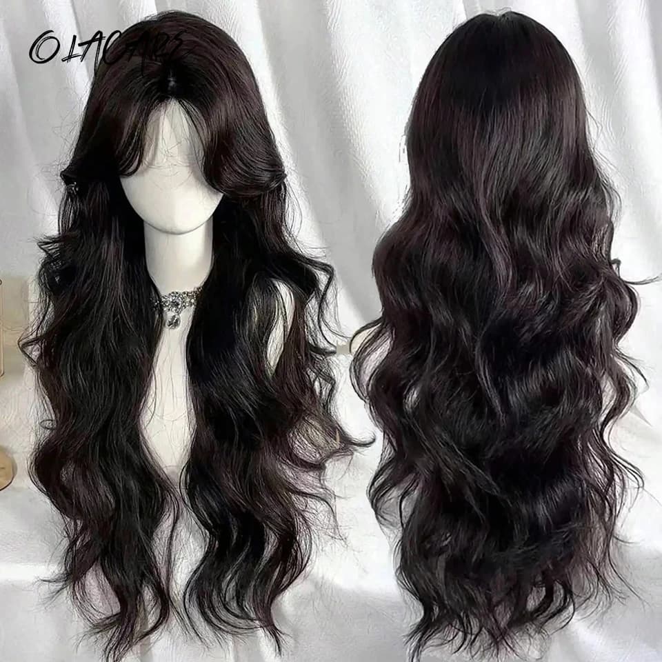 Perruques synthétiques de 30 pouces, cheveux longs ondulés, perruque bouclée LM avec frange, perruqu