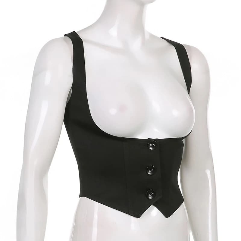 Tunique noire gilet manteaux 2025 femmes vêtements simple boutonnage sans manches mode gilets hauts 