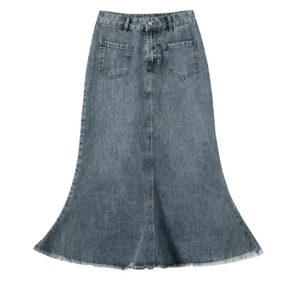 Jupe en jean classique taille haute pour femme, couleur unie, chic, coupe trapèze, mi-longue, ample,