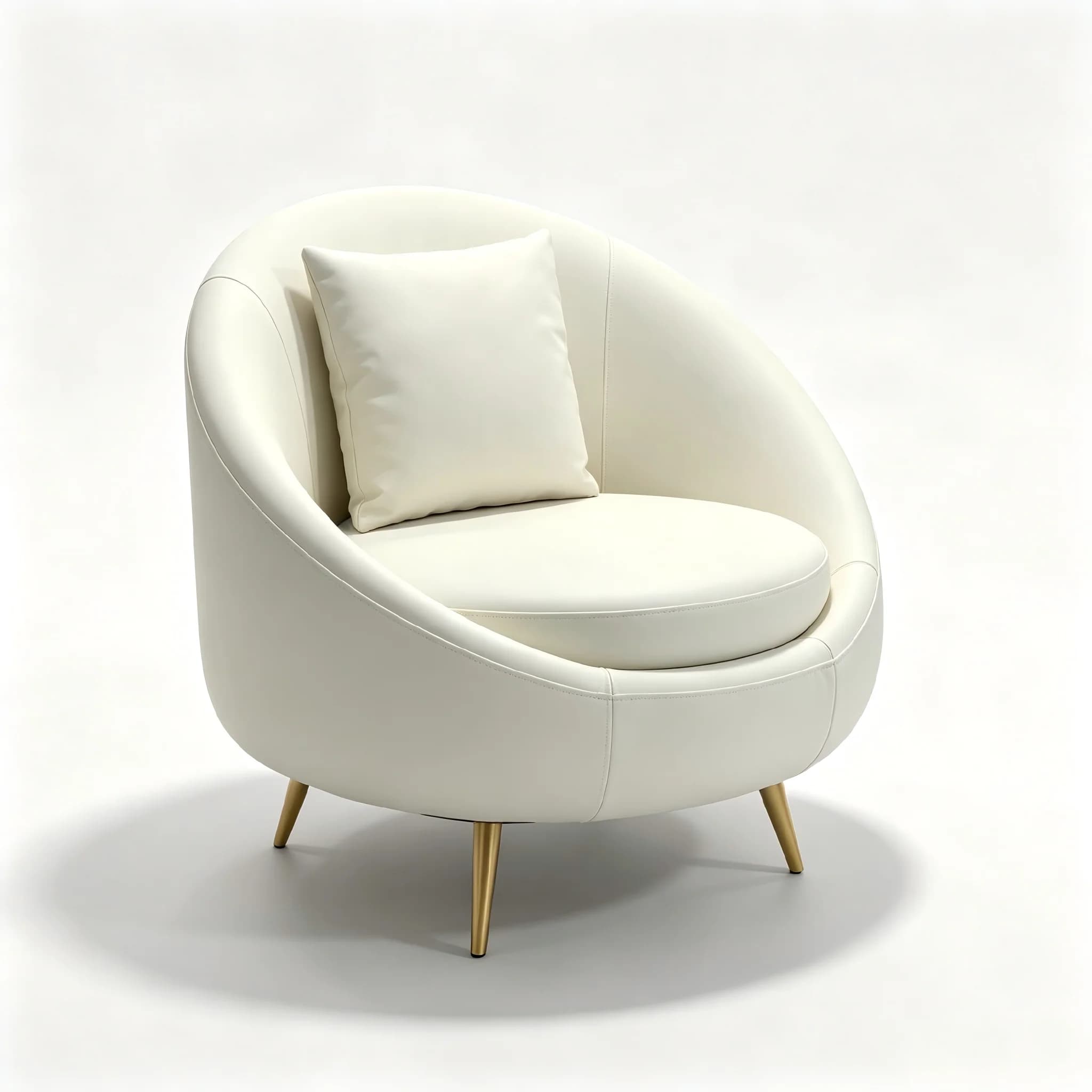 Fauteuil d'appoint blanc crème avec coussin, pieds dorés, fauteuil simple rembourré moderne pour sal
