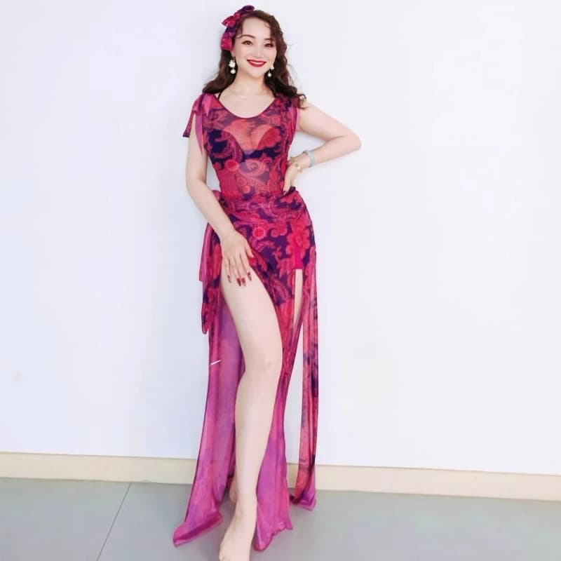Tenue de danse du ventre pour femmes, robe Baladi à imprimé floral, robes Saidi, ensemble de costume