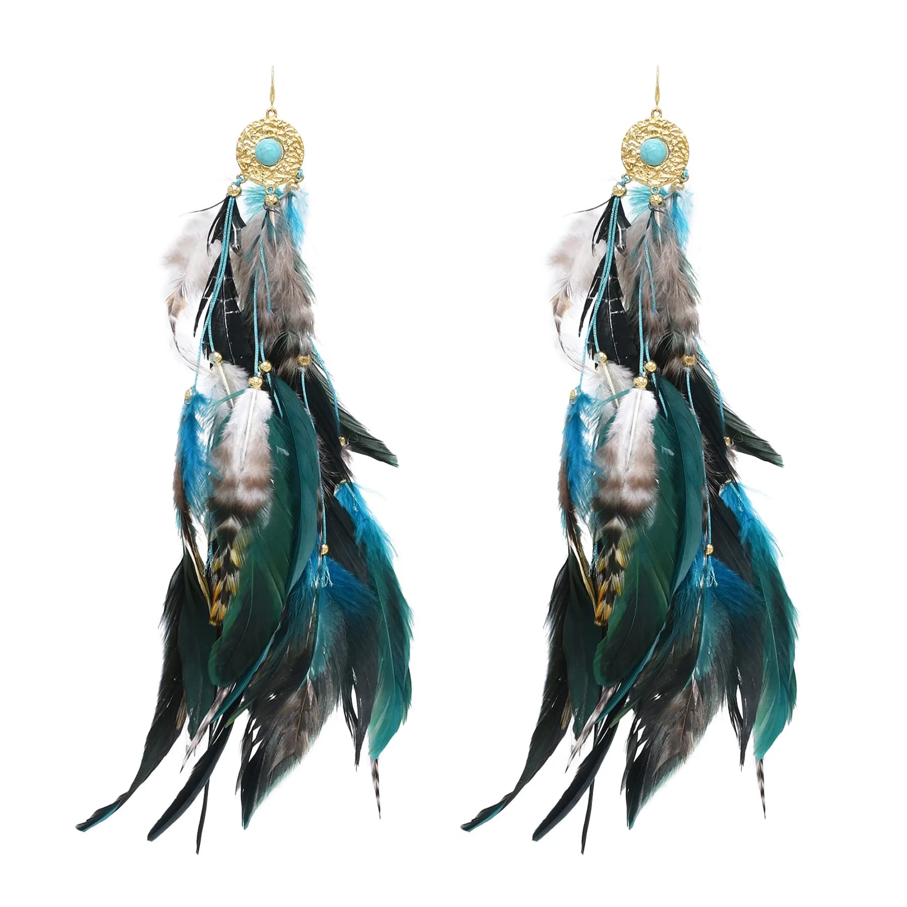 Boucles d'oreilles pendantes en plumes pour femmes, super longues, larges, exagérées, indiennes, tri
