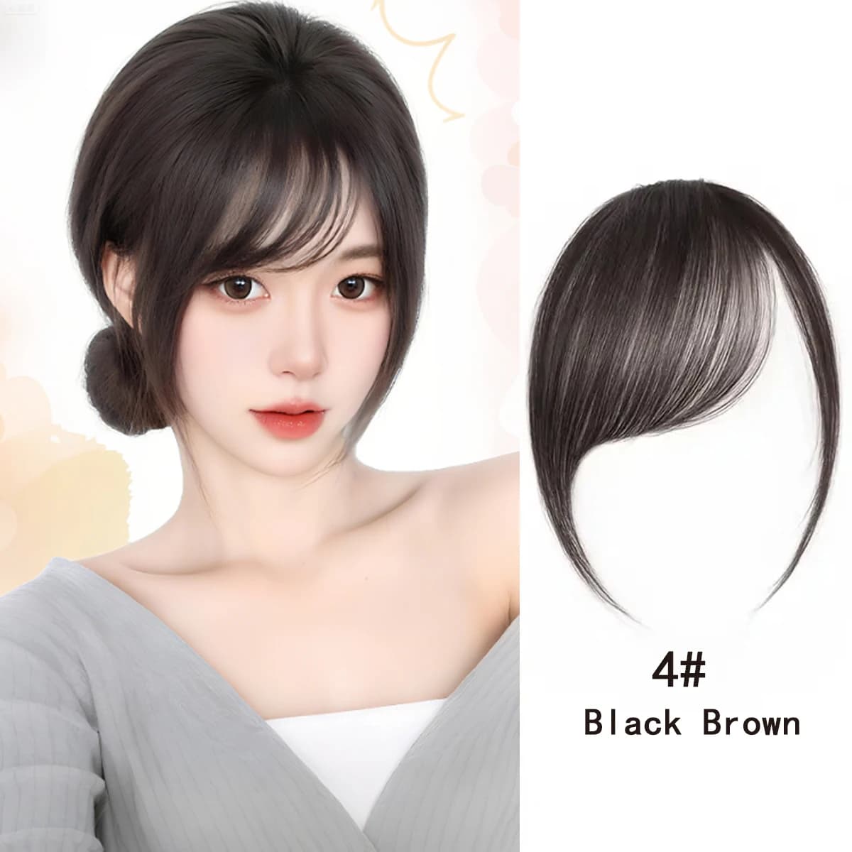 Frange synthétique courte inclinée marron-noir, extension de cheveux artificiels à clipser, accessoi