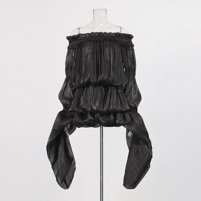 Nouvelle Robe Femme 2026 Style Asymétrique Épaules Dénudées avec Ruban et Volants pour un Look de Va