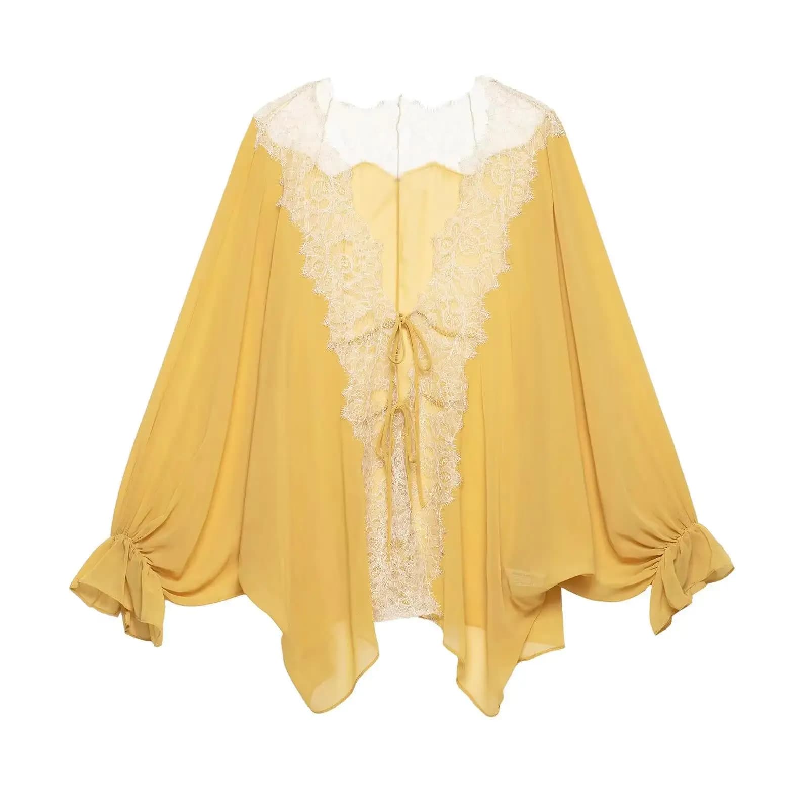 Chemisier léger pour femme Nouvelle collection été 2026 – Chemise à manches longues en dentelle tran