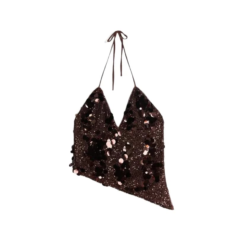 Ensemble Mini jupe à paillettes brillantes pour femmes, Sexy, dos nu, sans manches, col licou, paque