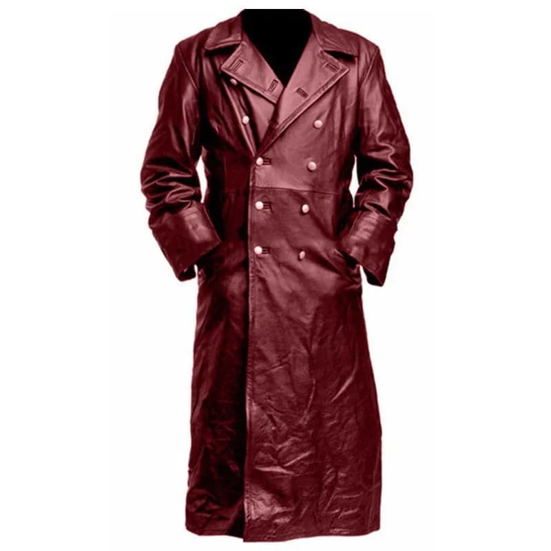 Veste en cuir mi-longue pour hommes, manteau d'hiver Vintage rétro de Style britannique, coupe ample
