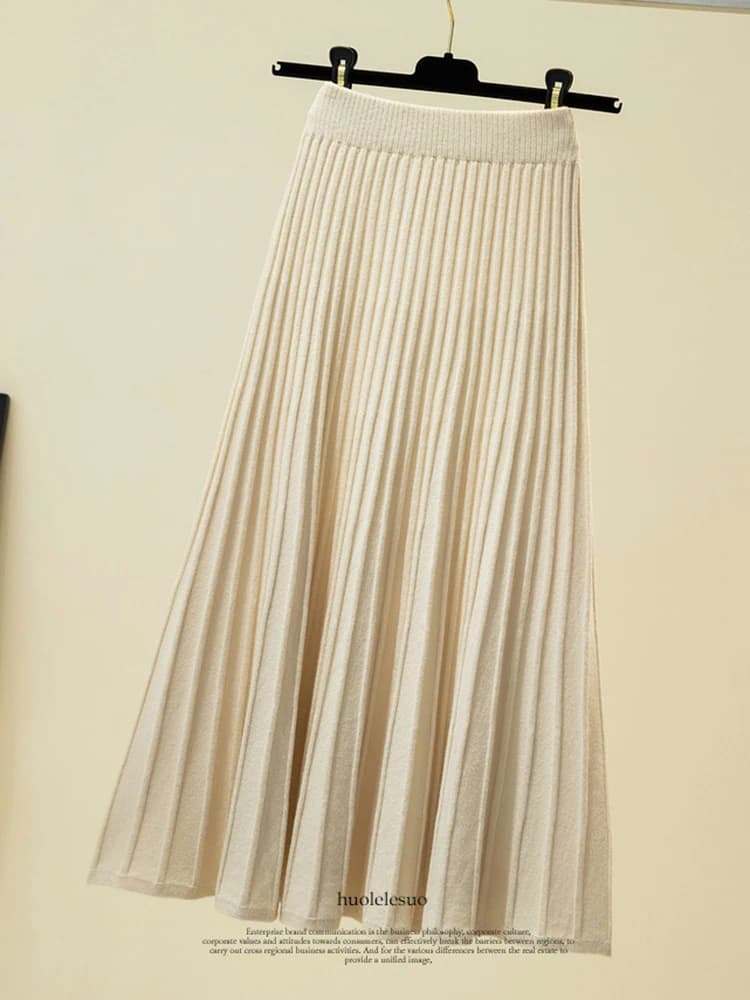 Jupes tricotées pour femmes, automne, épaisses, plissées, longues, vintage, taille haute, côtelées, 
