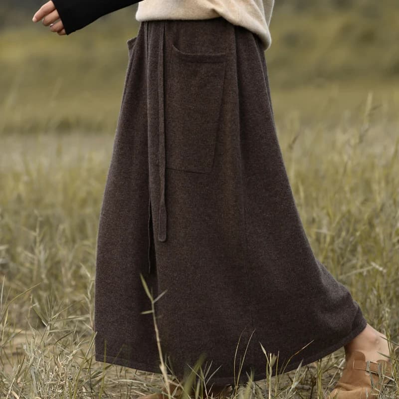 Jupe en laine mérinos pour femme, taille haute, genou, solide, document, mode coréenne, vêtements po