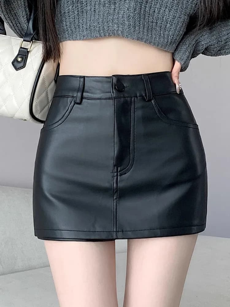 Jupe courte trapèze taille haute en similicuir pour femme – Collection Printemps – Style élégant et 