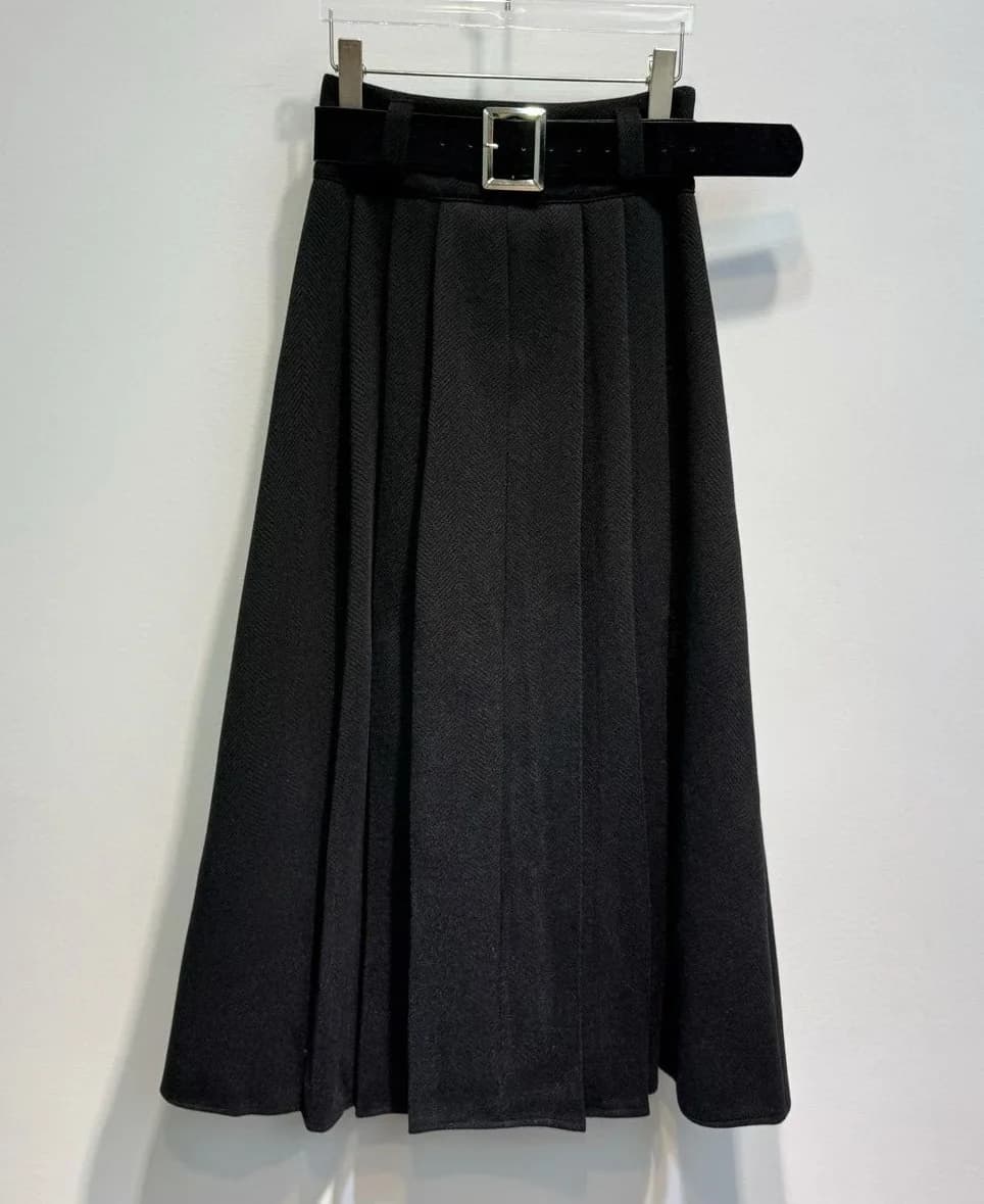Nouveau 2025 hiver jupe longue de haute qualité laine mélange femmes ceinture Patchwork décontracté 