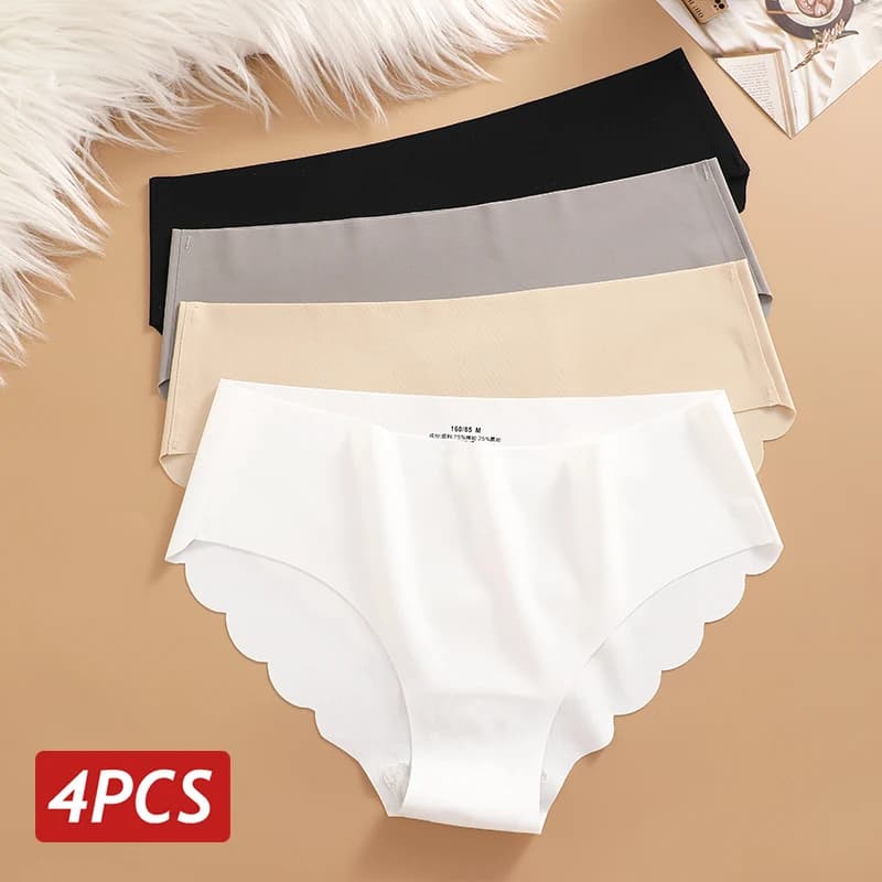 Culottes en soie glacée sans couture 4 pièces/ensemble Culottes pour femmes Couleur unie Sous-vêteme
