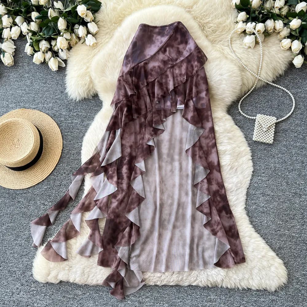 Jupes Femme Mi-longues Coupe Trapèze Taille Haute Ajustée Effet Enveloppant Volants Imprimé Élégant 