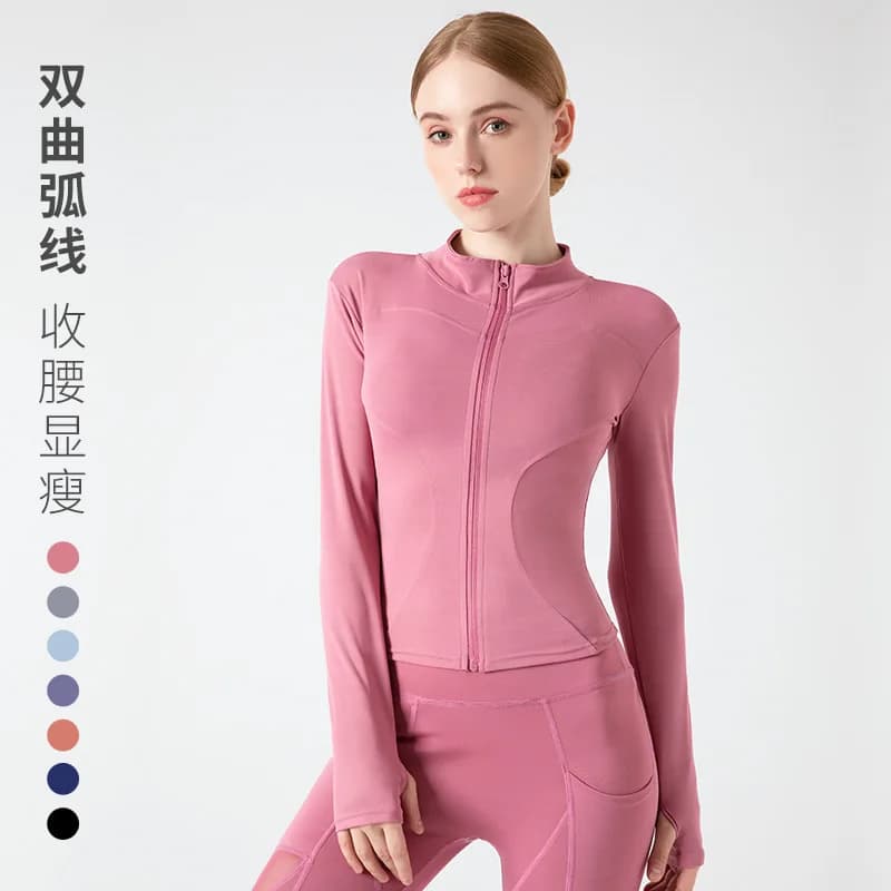 Veste de sport à manches longues pour femmes, chemise de Yoga, Fitness, fermeture éclair, haut de sp