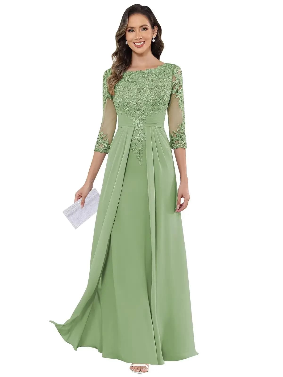 Robes pour la mère de la mariée, longues en mousseline de soie, manches 3/4, robe formelle pour la m