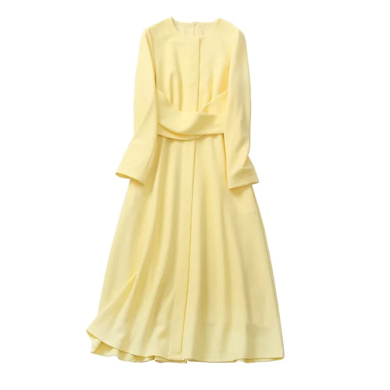 Robe de princesse Kate Middleton, robe jaune à manches longues pour femmes