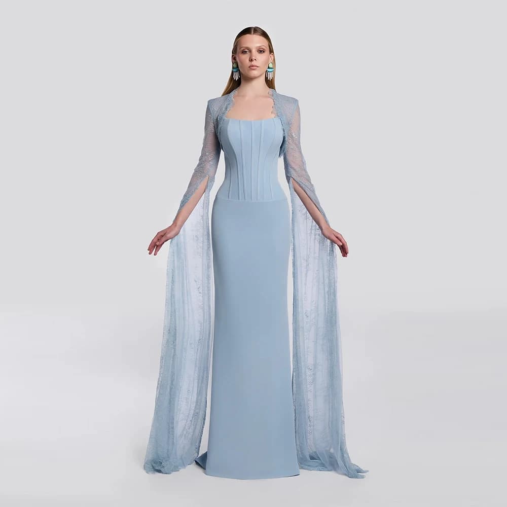 Robe de soirée sirène tendance, dentelle moderne, manches longues, robes de célébrités personnalisée