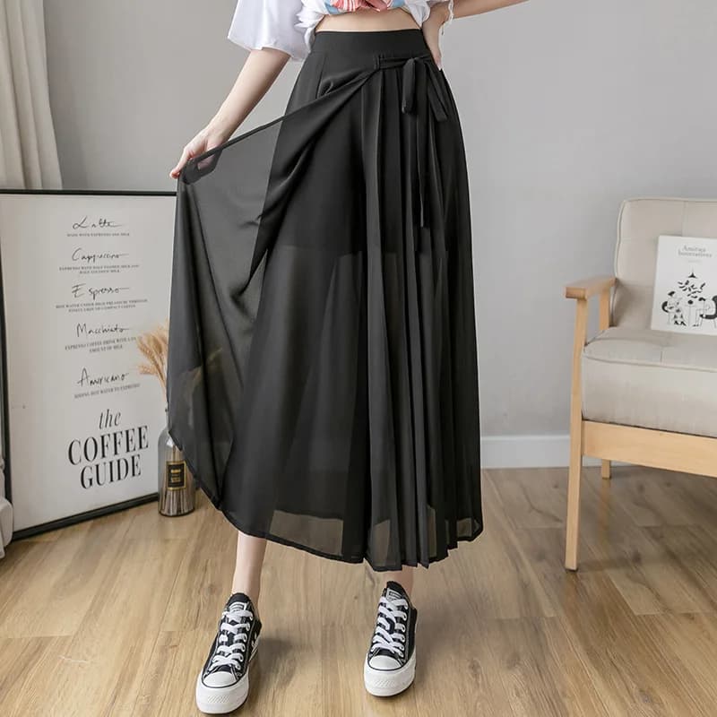 Jupe plissée en mousseline de soie pour femmes, taille haute, décontractée, jambes larges, mode Stre