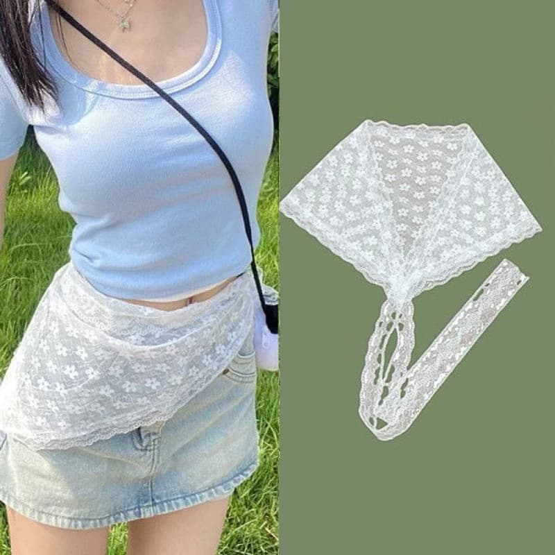Demi-jupe polyvalente en dentelle triangulaire pour femmes, jupe d'été à la mode avec foulard assort