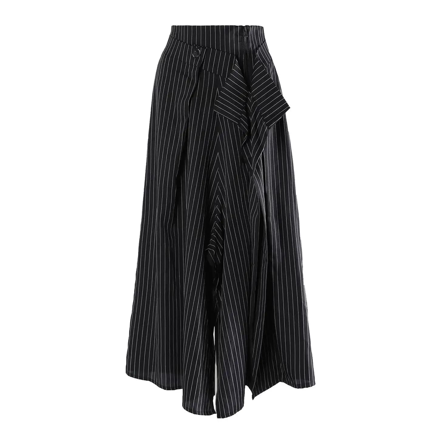 [EAM] Jupe mi-longue plissée irrégulière élégante à rayures grises taille haute pour femme, nouvelle