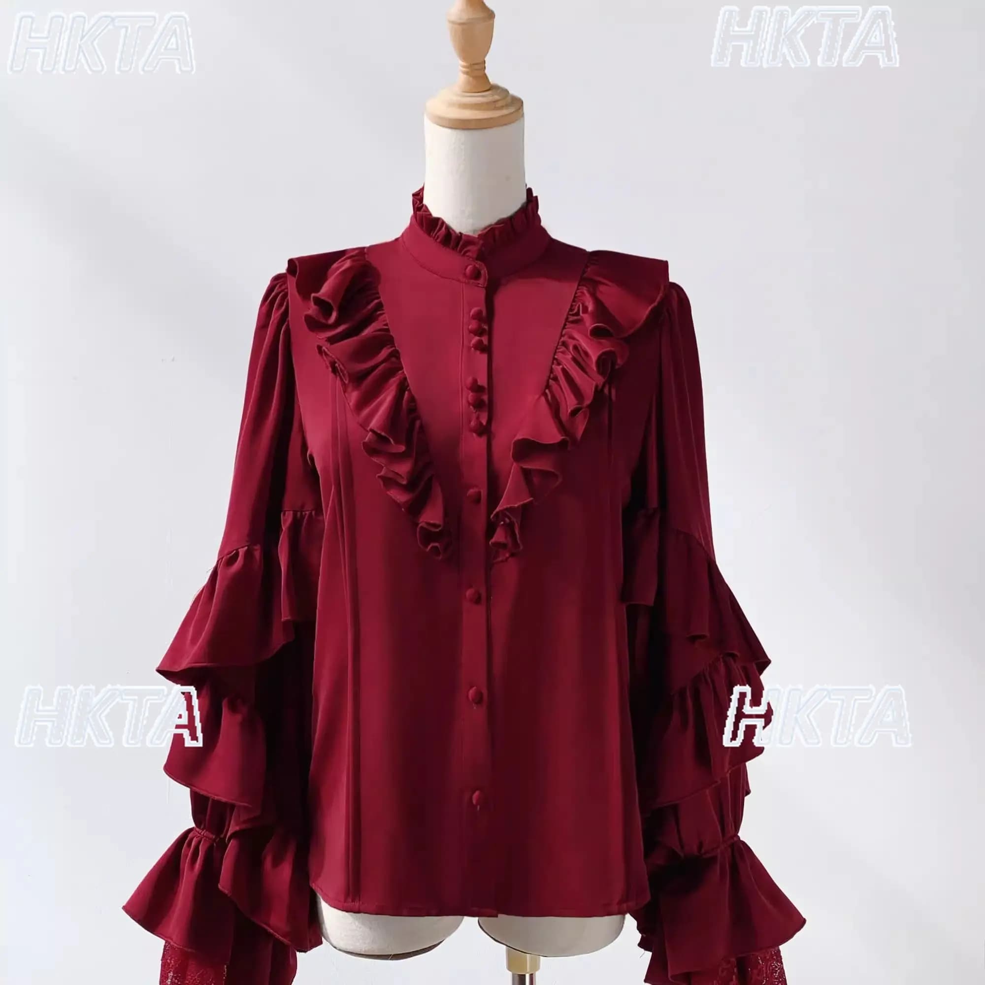 Chemisier Lolita à manches longues, style gothique, avec volants rouges et manches chauve-souris, No