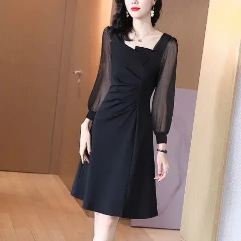 Robes noires à manches longues pour femmes, une pièce, Harajuku, élastique, sensuel, Sexy, courbée, 