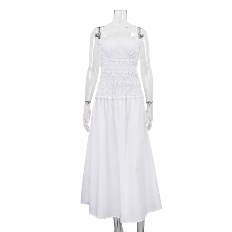 Nouvelle Robe plissée taille haute à bretelles pour femme, style Spice Girl, col bateau sans manches