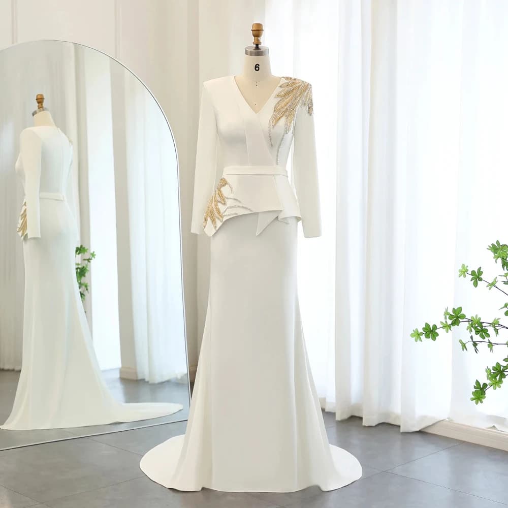 Robe de soirée de forme sirène, élégante, col en v, manches longues, formelle, exquise, haute qualit