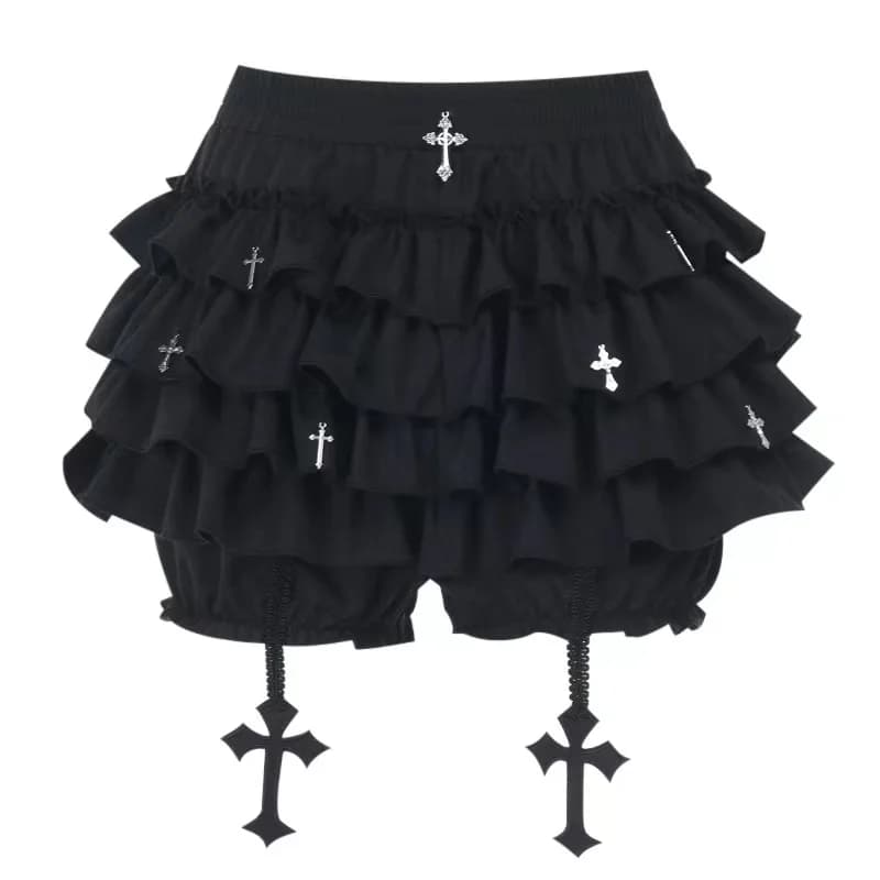 Jupes pour femmes, jupe courte à volants superposés avec breloques croisées, short intégré, jupe-sho