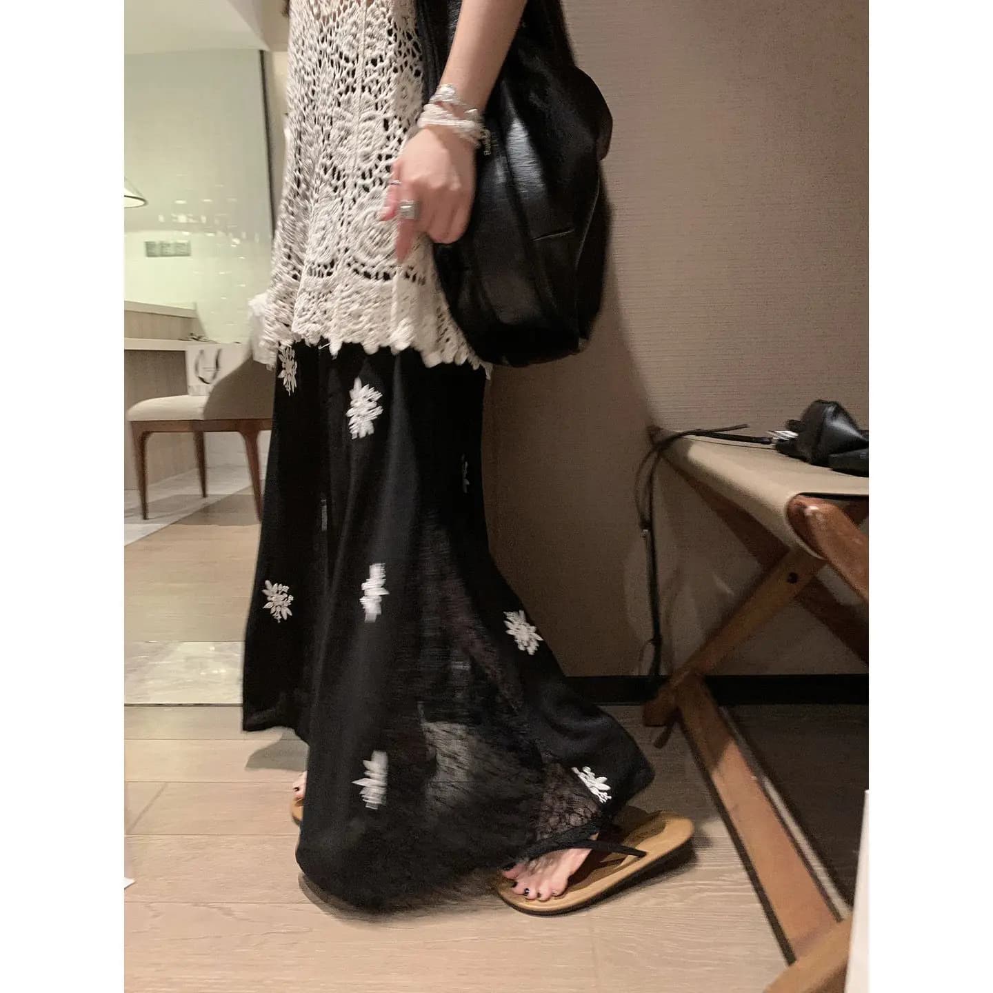 2026 Jupes Femme Tendance d'Été, Style Coréen Vintage Ample, avec Broderie Florale en Dentelle Patch