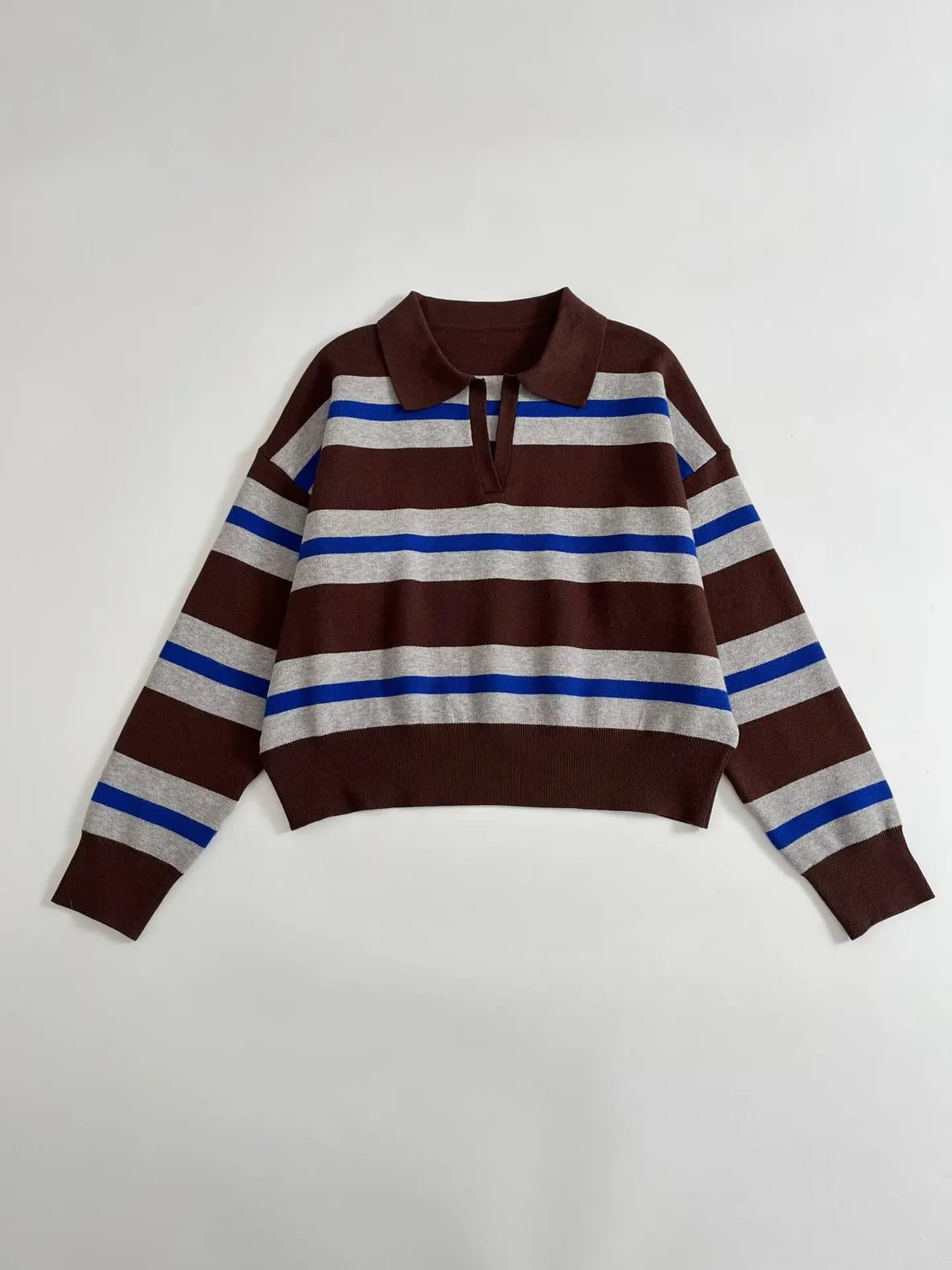 Polo à manches longues en tricot rayé pour femme, tendance, nouvelle collection, style décontracté c
