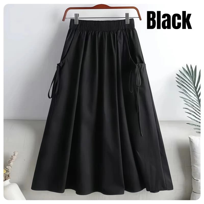 Jupe mi-longue pour femmes, couleur unie, ligne a, taille haute, cordon de serrage, vêtements de tra