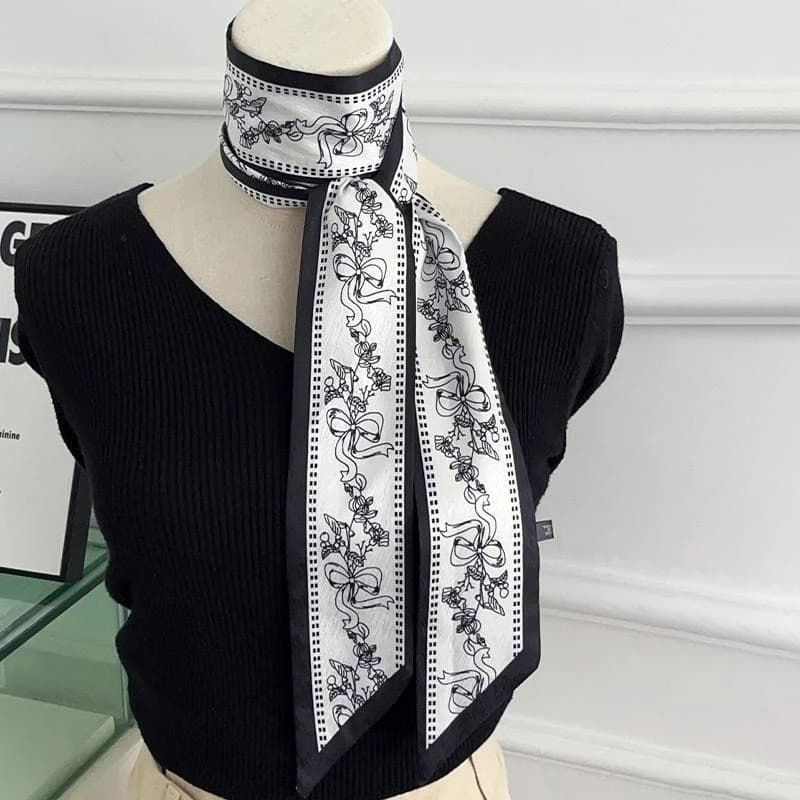 Écharpe longue et étroite 140*6cm pour femme, tendance, foulard à nouer, bandeau long vintage, acces