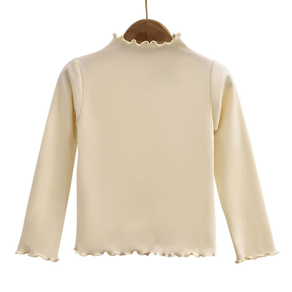 T-Shirt à manches longues pour filles, avec bords à volants, doux et chaud, hauts de couleur unie, m