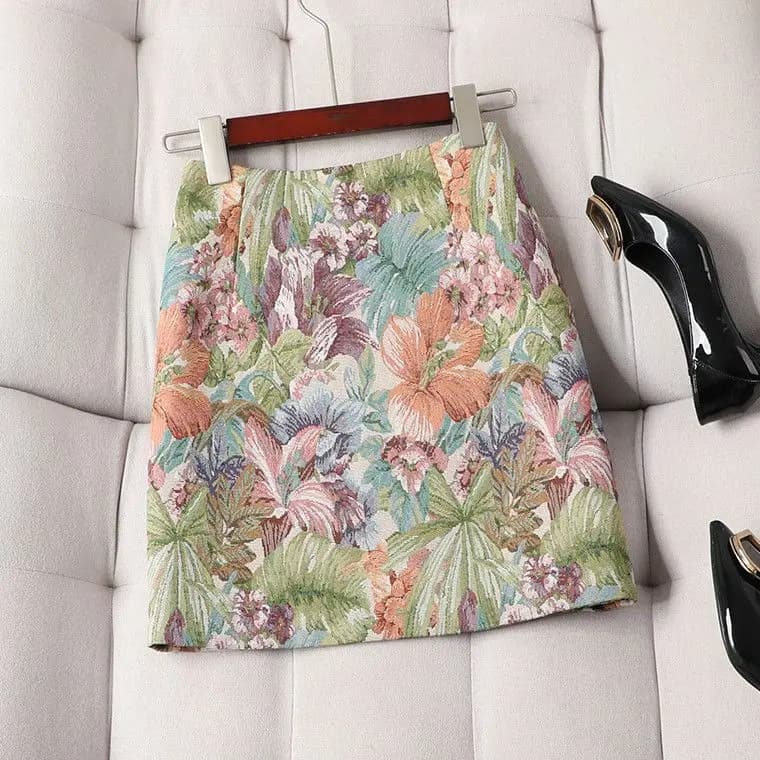 Jupe courte colorée de style français pour femmes, nouvelle peinture à l'huile rétro, mode Jacquard,