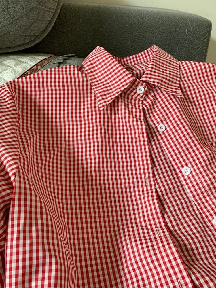 Chemise à carreaux rouge pour femmes, manches longues, col rabattu, chemisier ample et décontracté, 